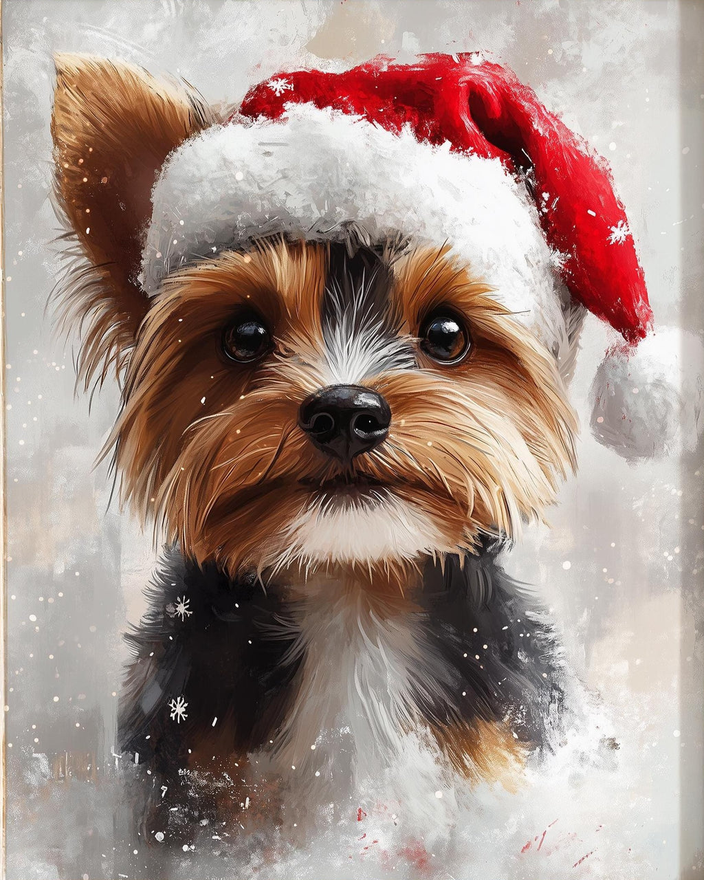 Yorkie Santa Hat Christmas art print unframed, signed by Pattie Overcash