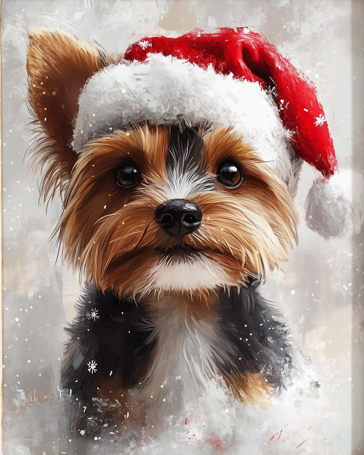 Yorkie Santa Hat Christmas art print unframed, signed by Pattie Overcash