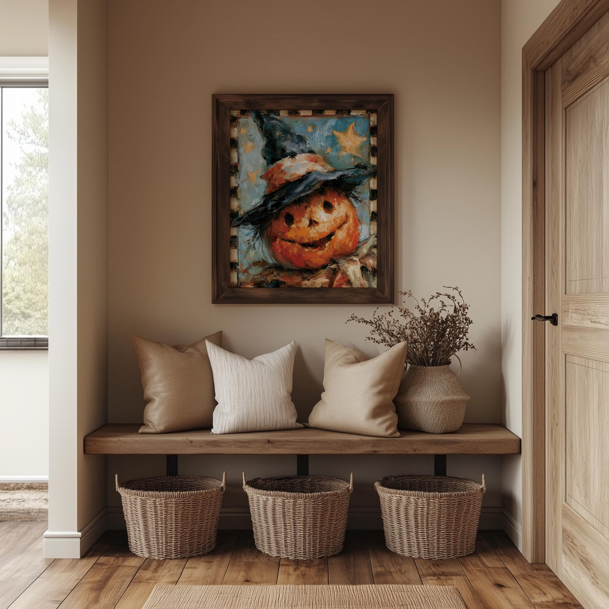Jack Witch Hat Halloween art print shown in a room setting