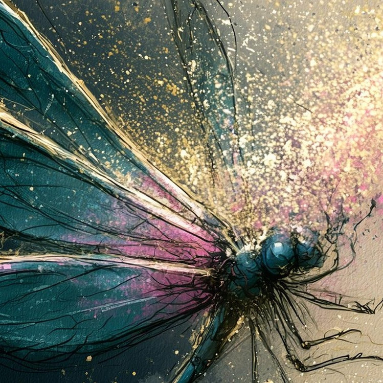 Moody Dragonfly animal art print close-up detail