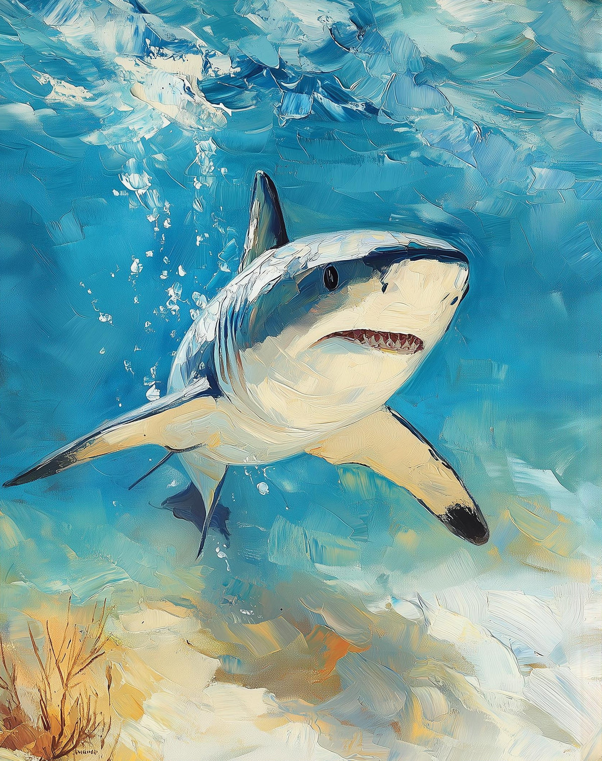 Sunlit Shark animal art print unframed, signed by Pattie Overcash