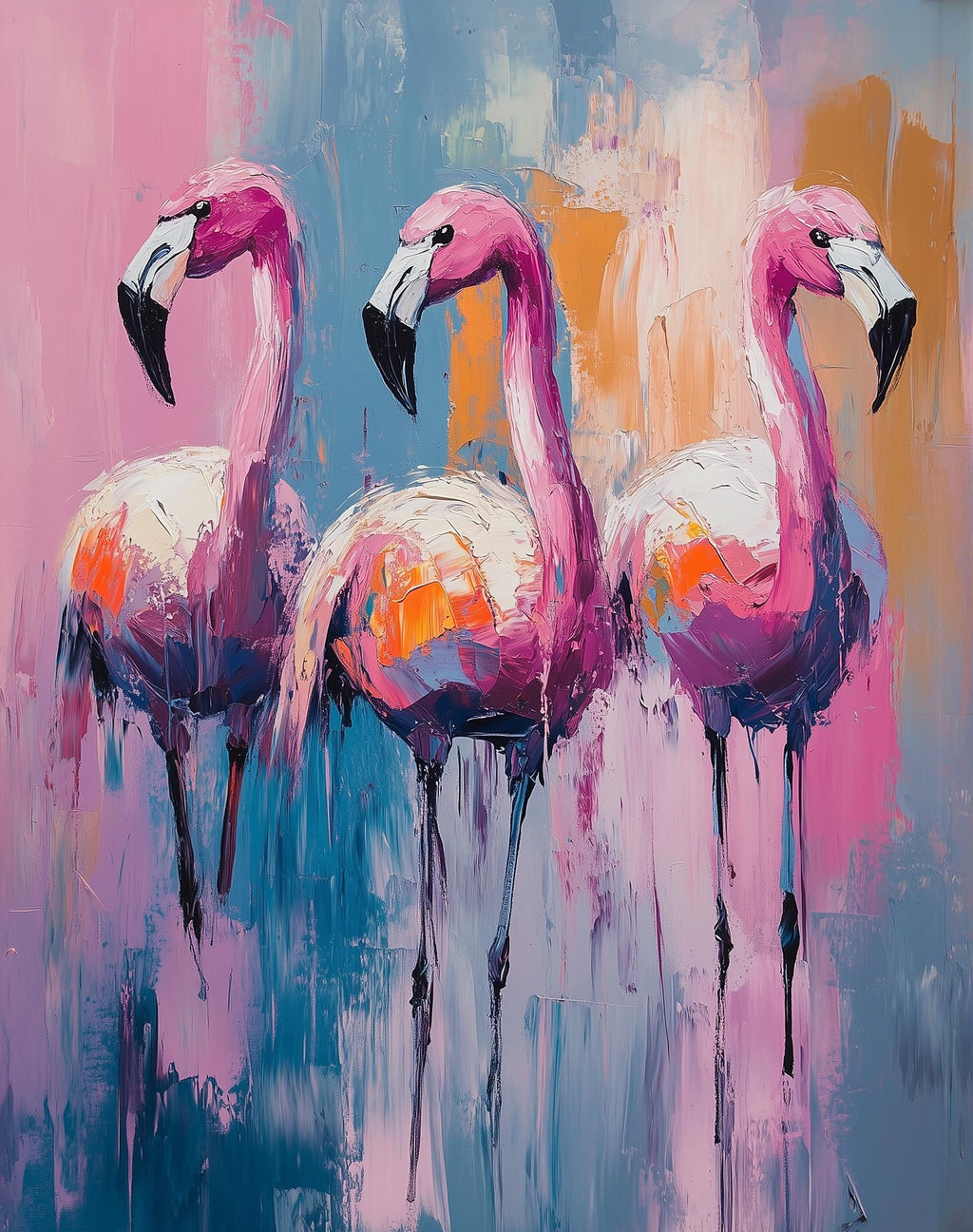 Flamingo Trio animal art print unframed, signed by Pattie Overcash