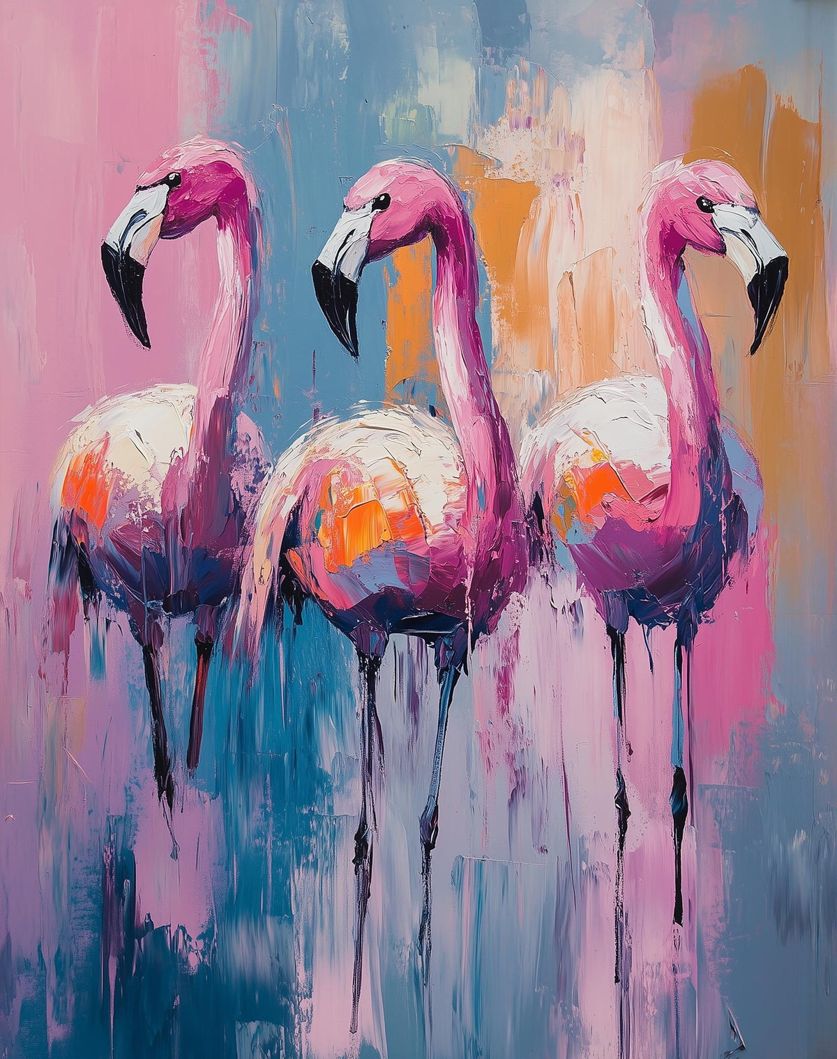 Flamingo Trio animal art print unframed, signed by Pattie Overcash