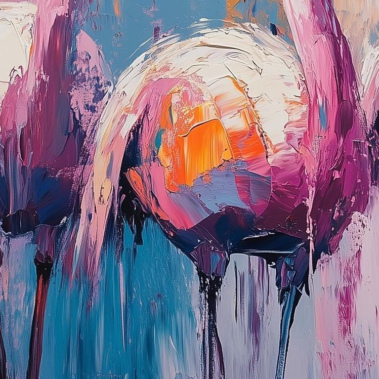 Flamingo Trio animal art print close-up detail