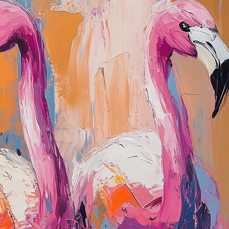 Flamingo Trio animal art print close-up detail
