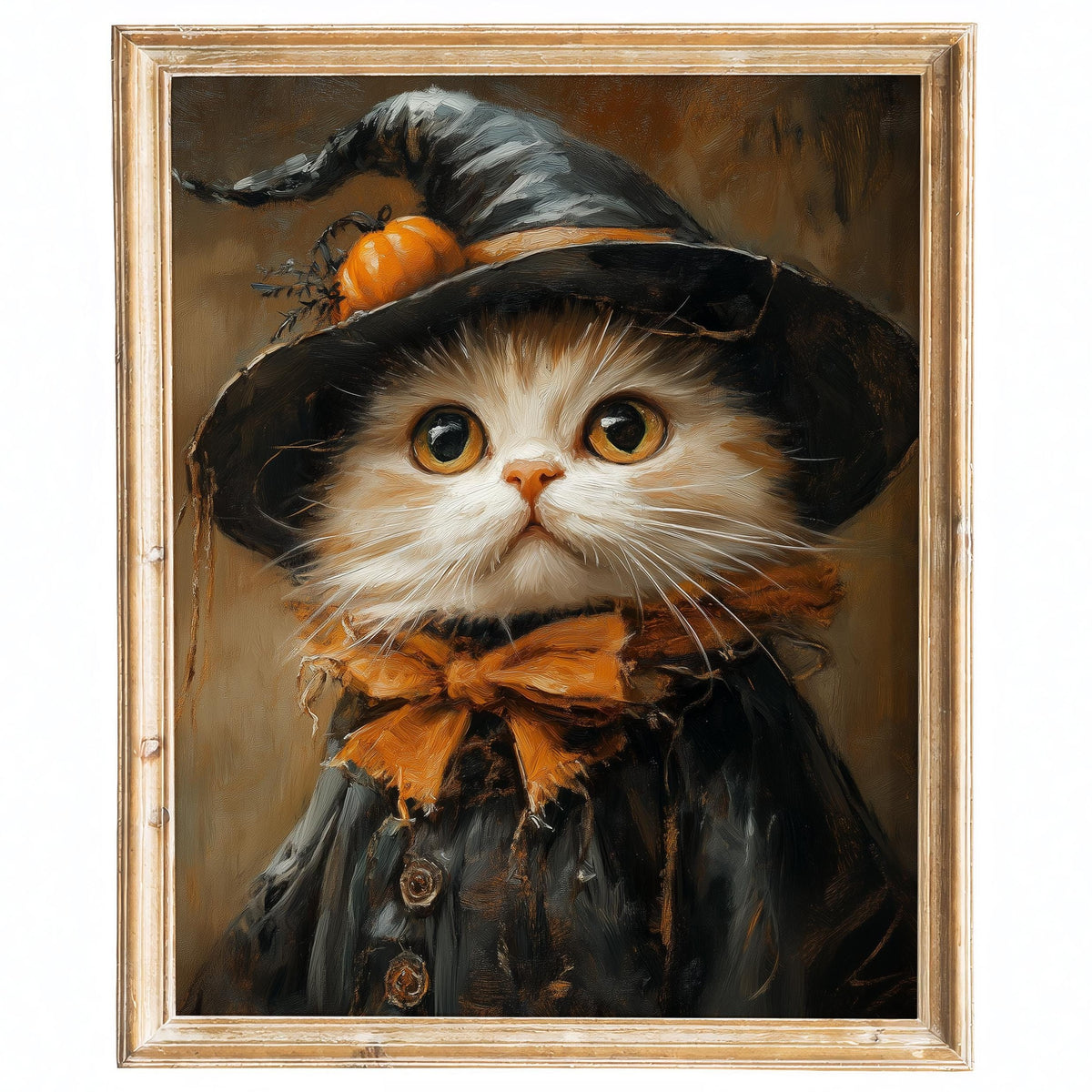 Cream Cat Witch Halloween art print framed