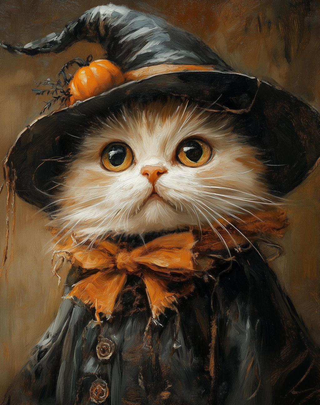 Cream Cat Witch Halloween art print unframed, signed by Pattie Overcash