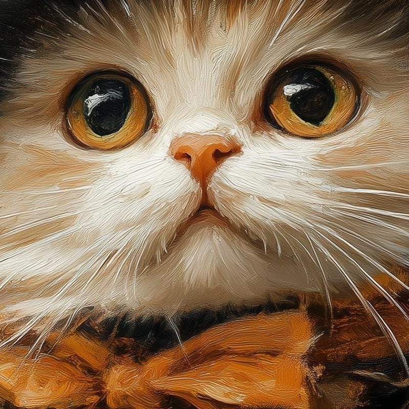 Cream Cat Witch Halloween art print close-up detail