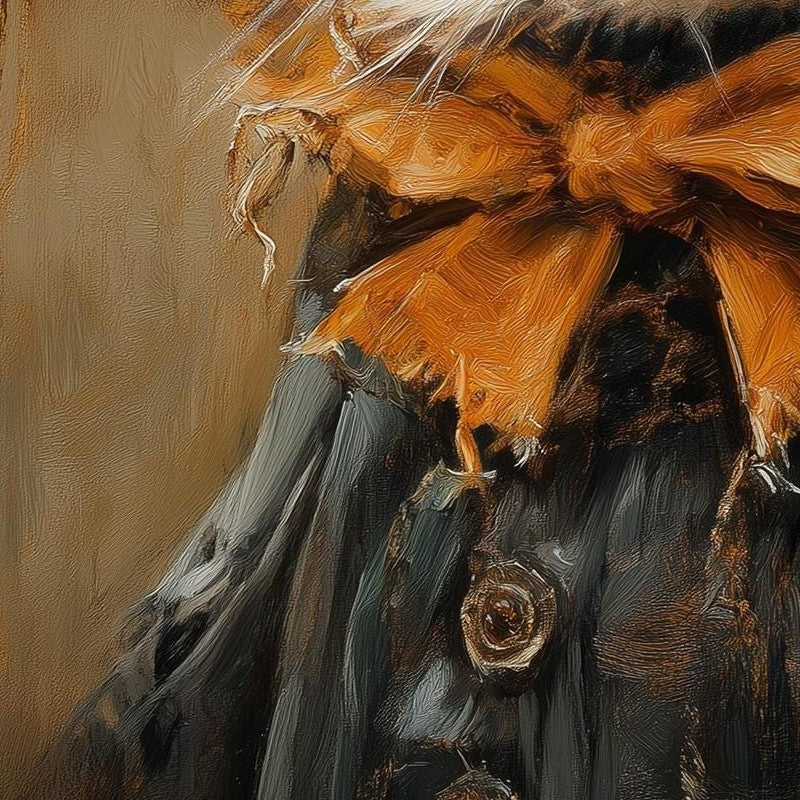 Cream Cat Witch Halloween art print close-up detail