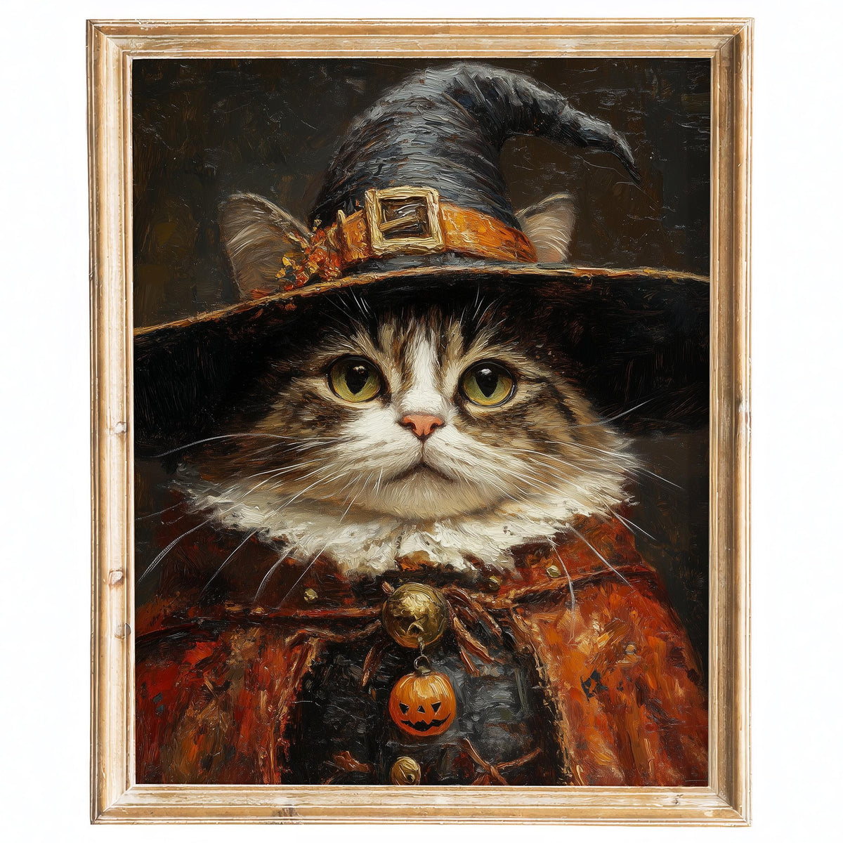 Caped Cat Witch Halloween art print framed