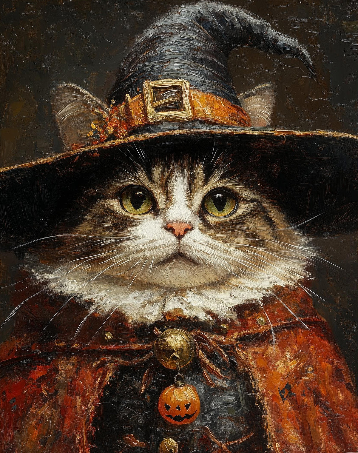 Caped Cat Witch Halloween art print unframed, signed by Pattie Overcash