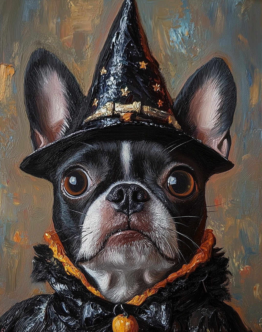 Boston Terrier Witch Halloween art print unframed, signed by Pattie Overcash