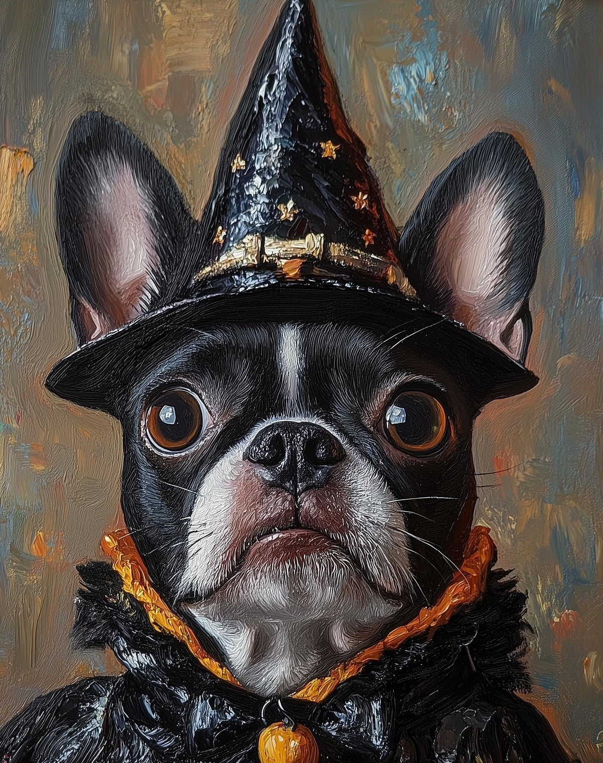 Boston Terrier Witch Halloween art print unframed, signed by Pattie Overcash