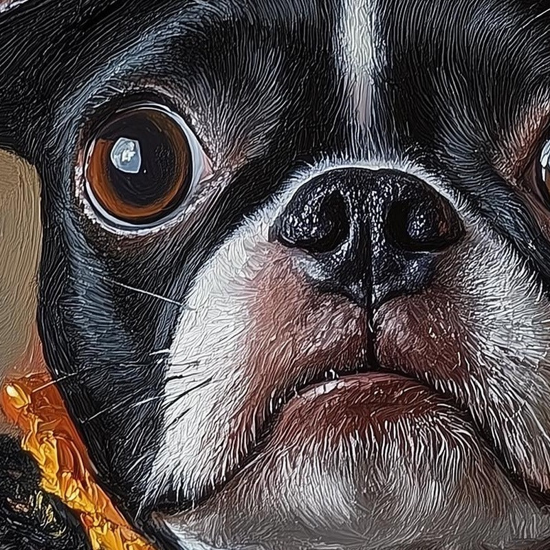 Boston Terrier Witch Halloween art print close-up detail