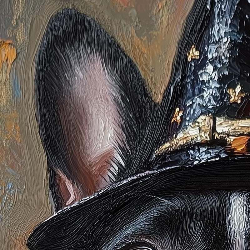 Boston Terrier Witch Halloween art print close-up detail