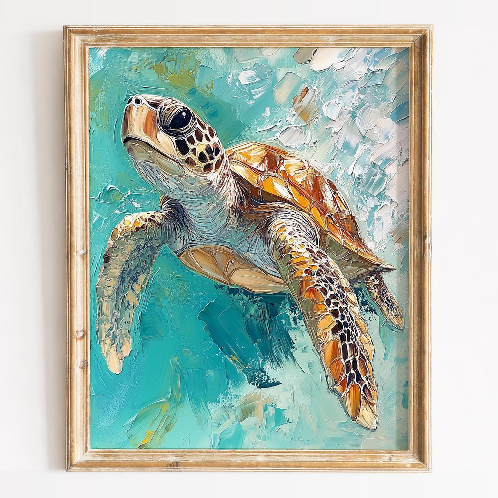Turquoise Sea Turtle animal art print framed