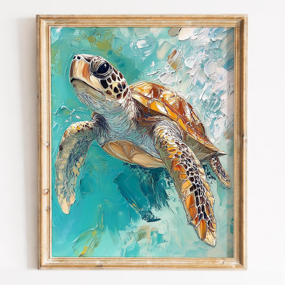 Turquoise Sea Turtle animal art print framed