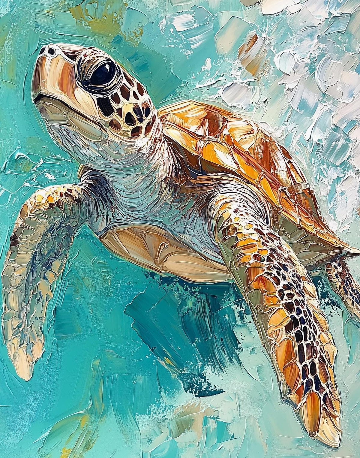 Turquoise Sea Turtle animal art print unframed, signed by Pattie Overcash