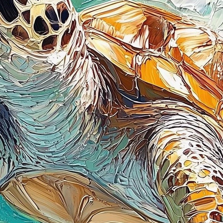 Turquoise Sea Turtle animal art print close-up detail