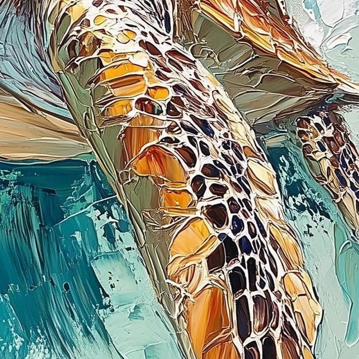 Turquoise Sea Turtle animal art print close-up detail