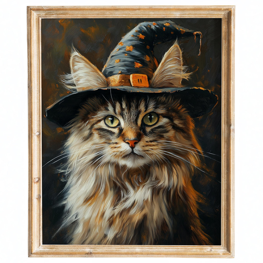 Maine Coon Witch Halloween art print framed