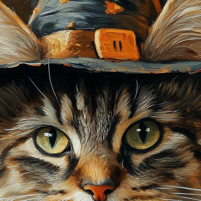 Maine Coon Witch Halloween art print close-up detail