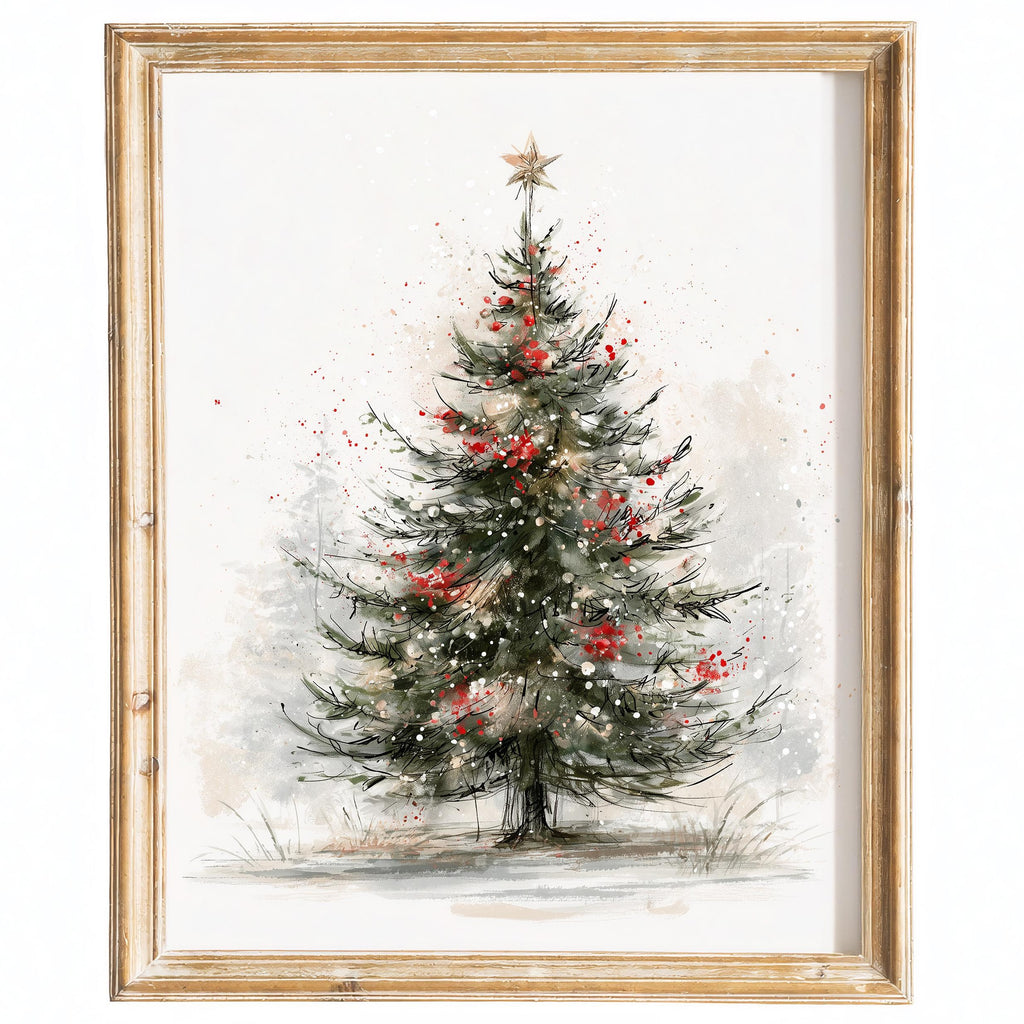Sketch Tree Christmas art print framed