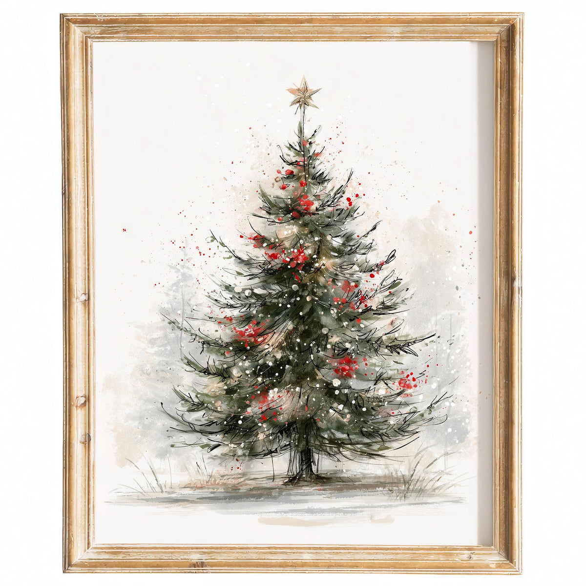 Sketch Tree Christmas art print framed