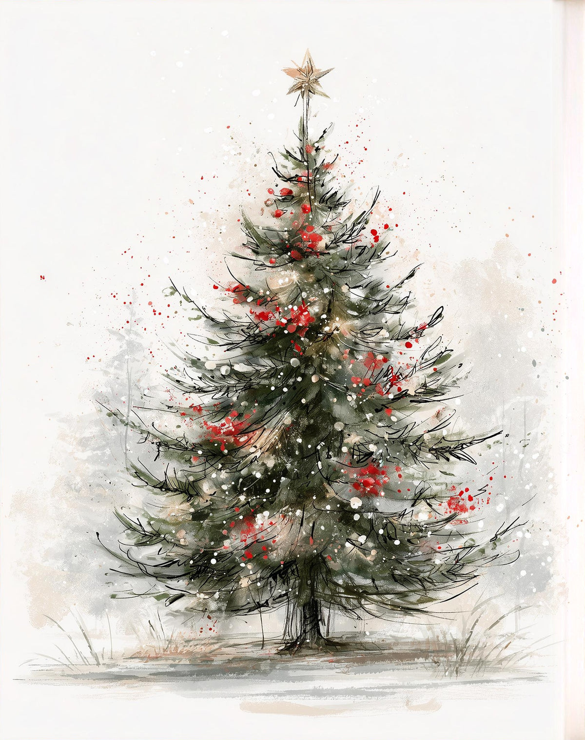 Sketch Tree Christmas art print unframed, signed by Pattie Overcash