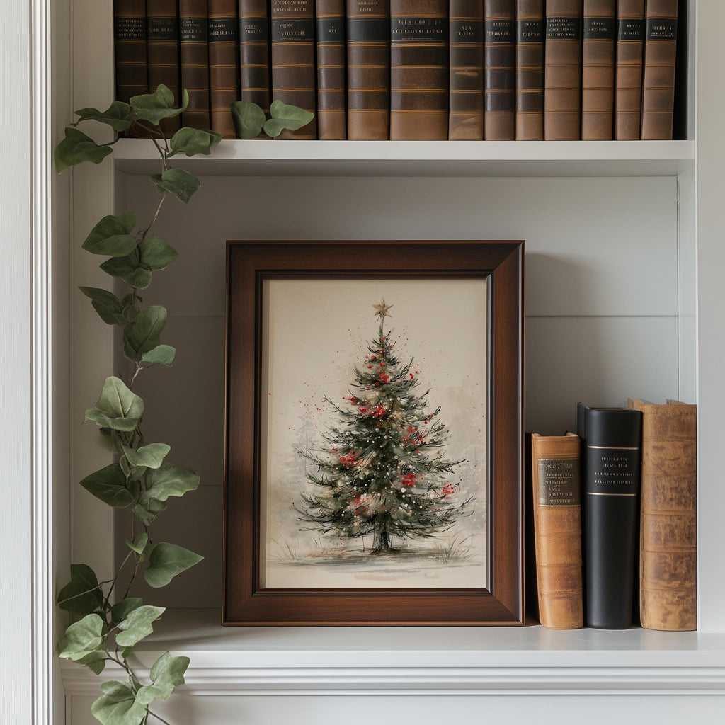 Sketch Tree Christmas art print shown in a room setting