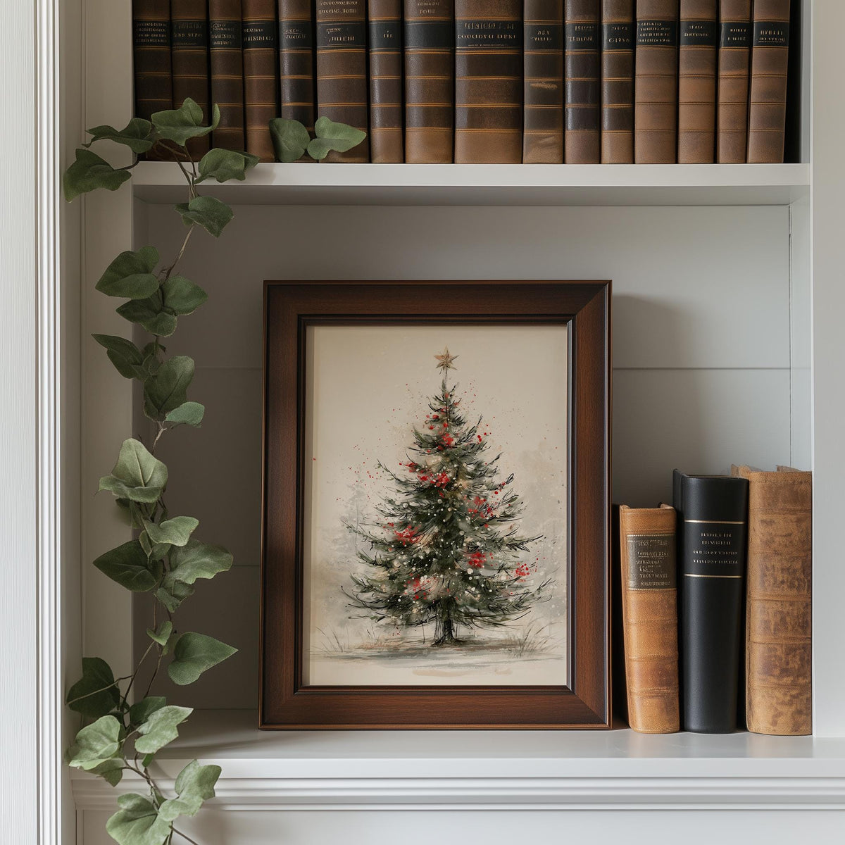 Sketch Tree Christmas art print shown in a room setting