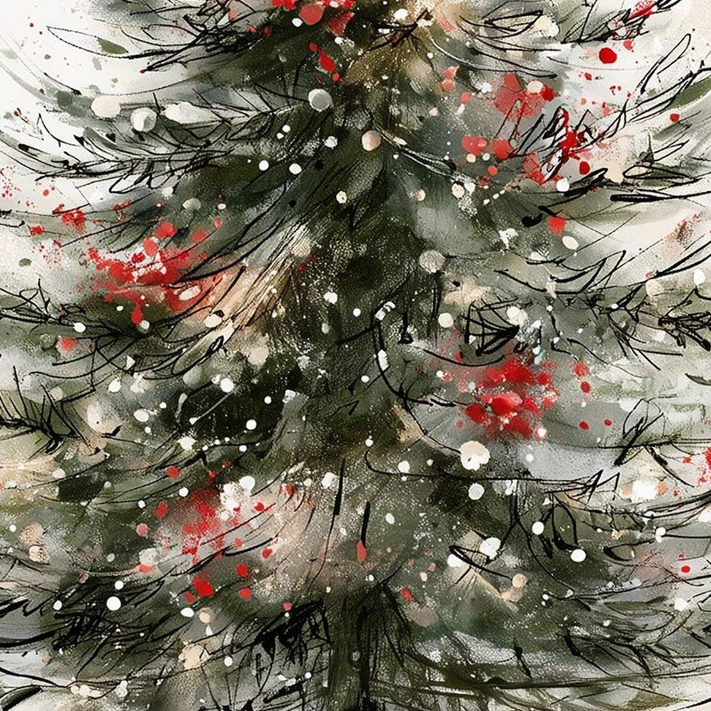 Sketch Tree Christmas art print close-up detail
