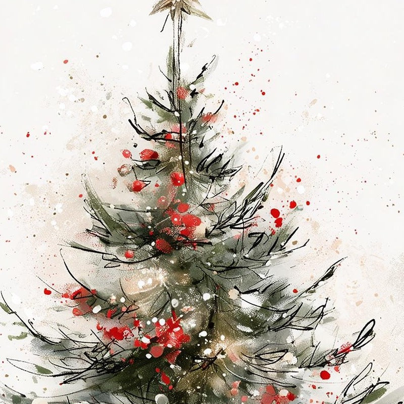 Sketch Tree Christmas art print close-up detail