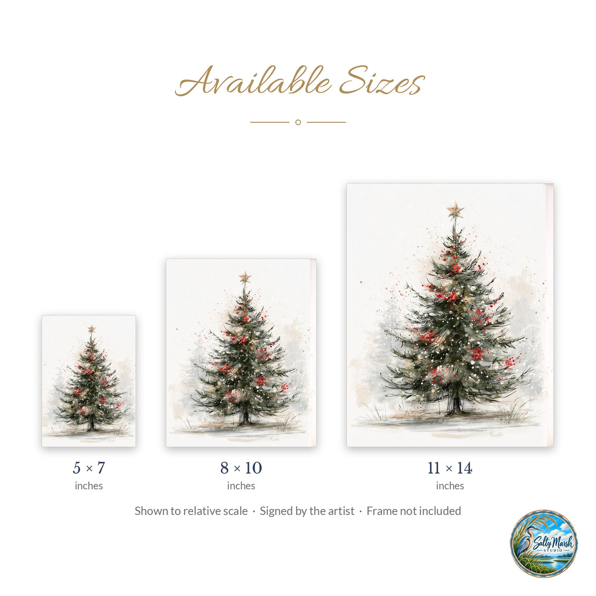 Sketch Tree art print size guide: 5x7, 8x10 and 11x14