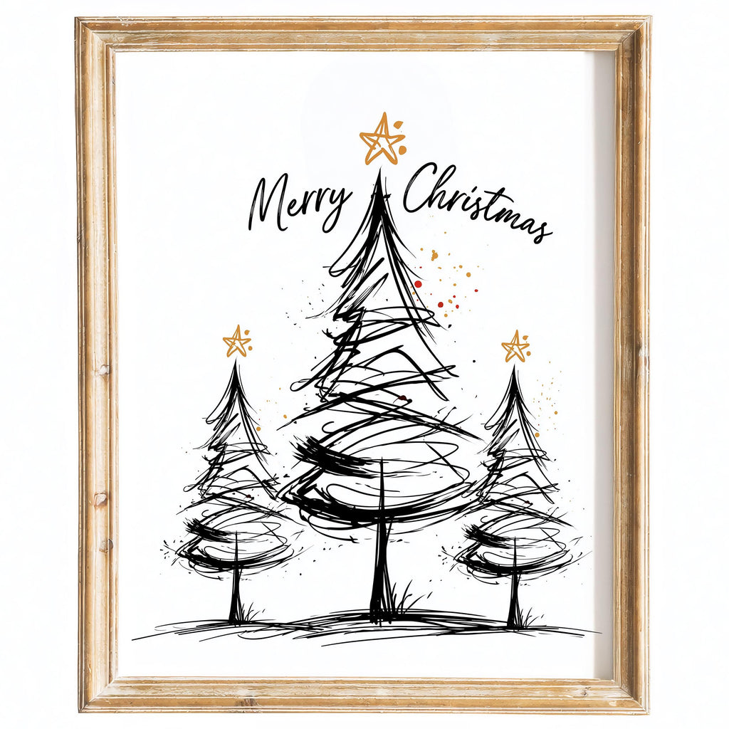 Merry Trees Christmas art print framed