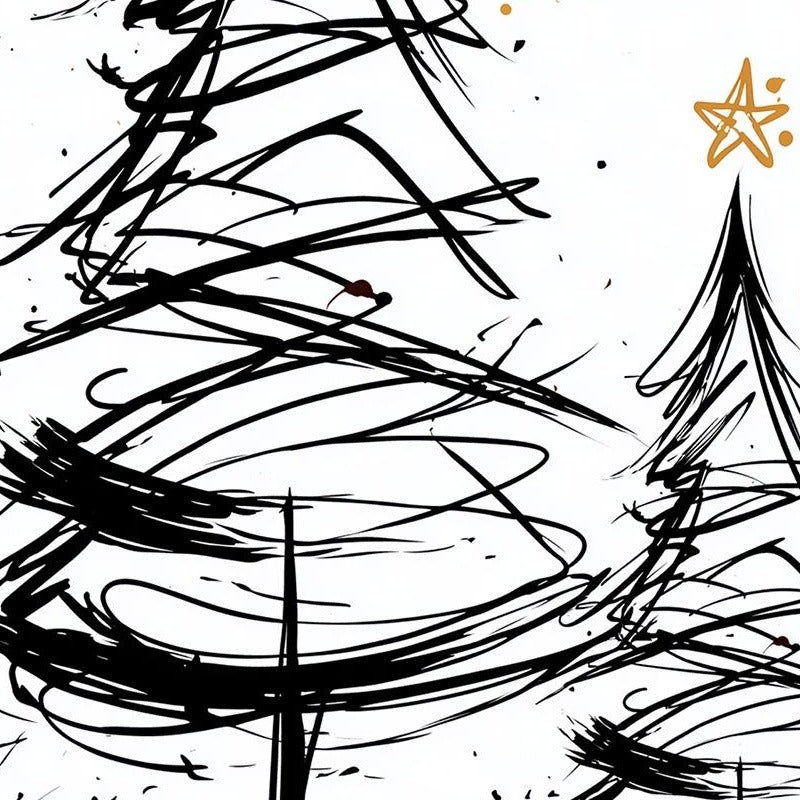 Merry Trees Christmas art print close-up detail