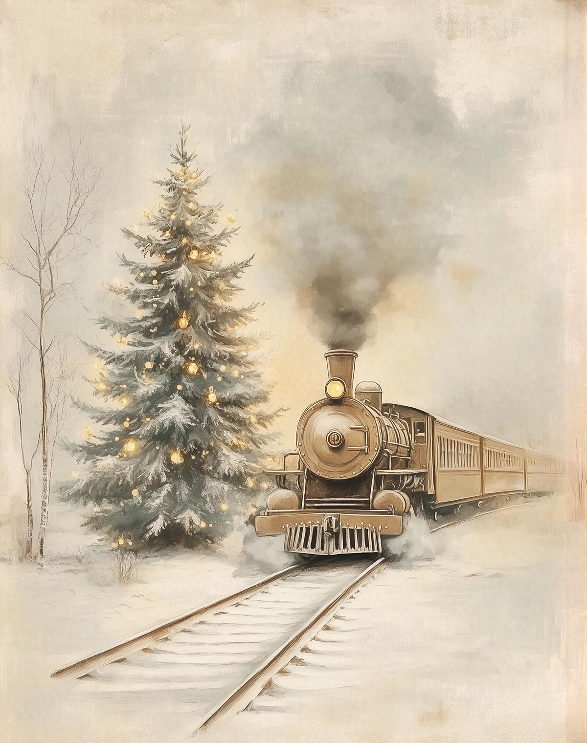 Steam Train winter art print unframed, signed by Pattie Overcash