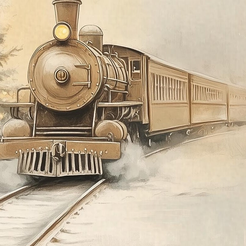 Steam Train winter art print close-up detail