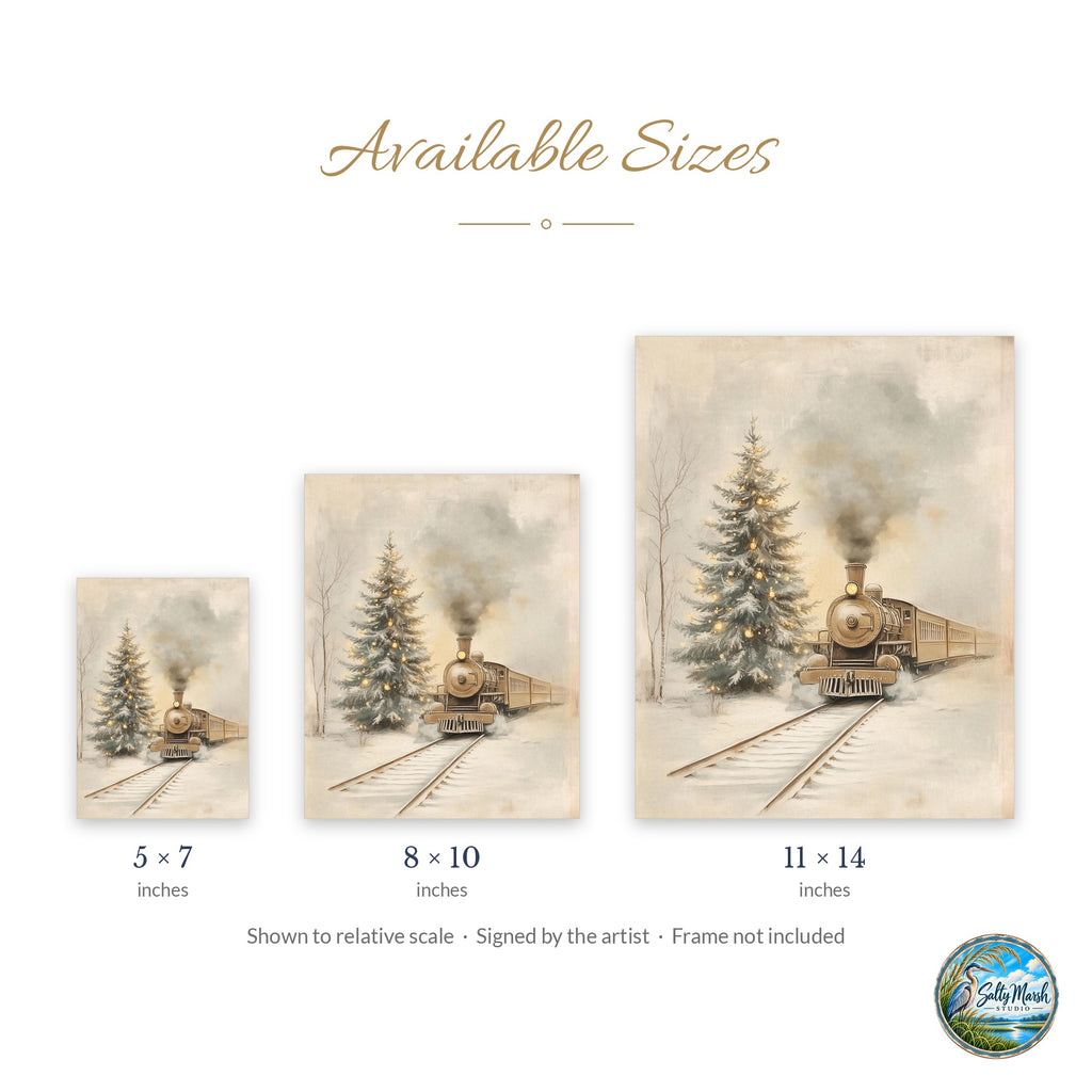 Steam Train art print size guide: 5x7, 8x10 and 11x14
