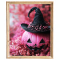 Pink Pumpkin Witch Halloween art print framed