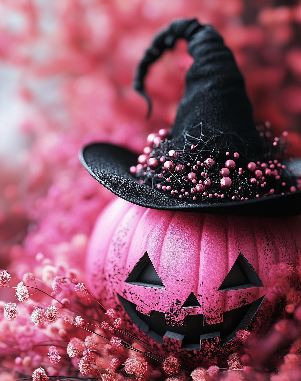 Pink Pumpkin Witch Halloween art print unframed, signed by Pattie Overcash