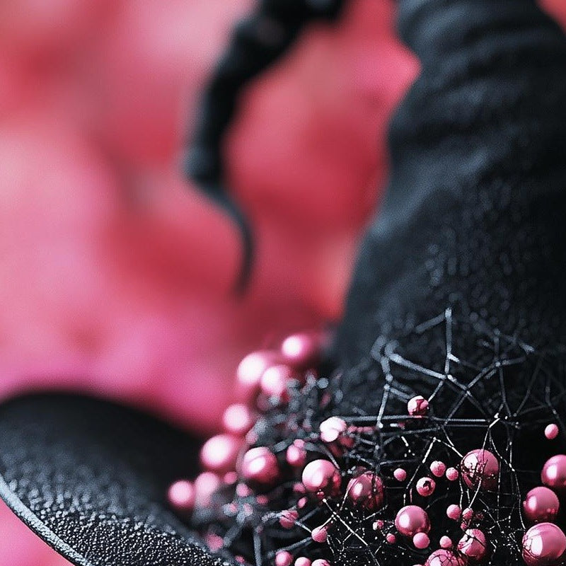 Pink Pumpkin Witch Halloween art print close-up detail