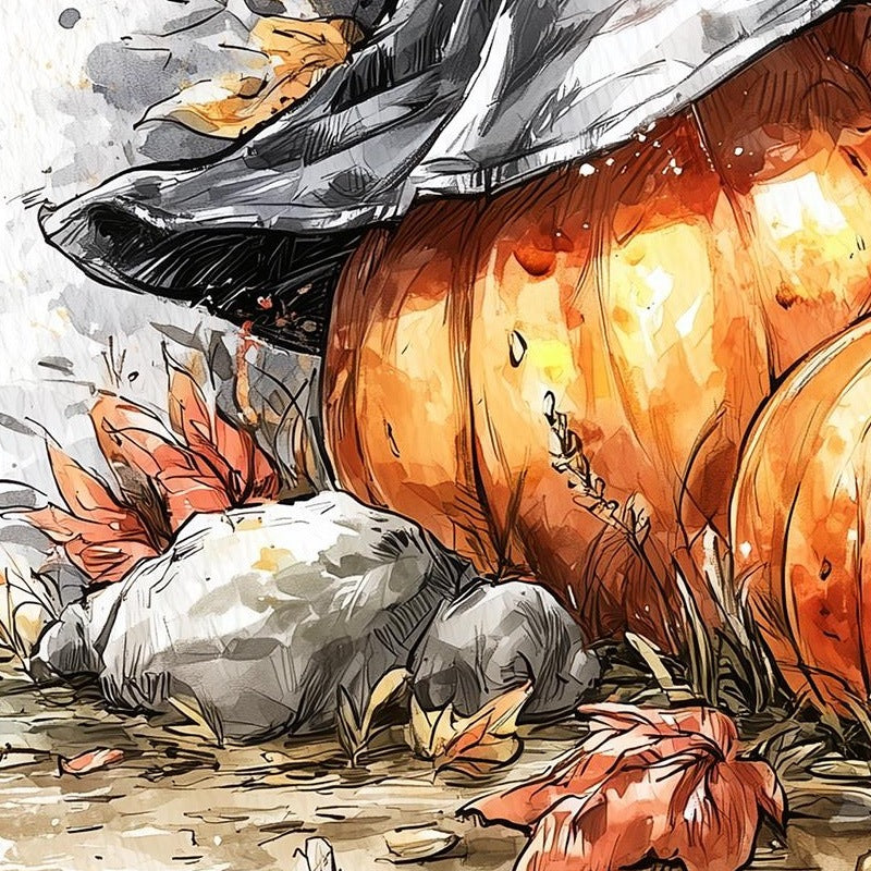 Witch Hat Pumpkin Stack Halloween art print close-up detail