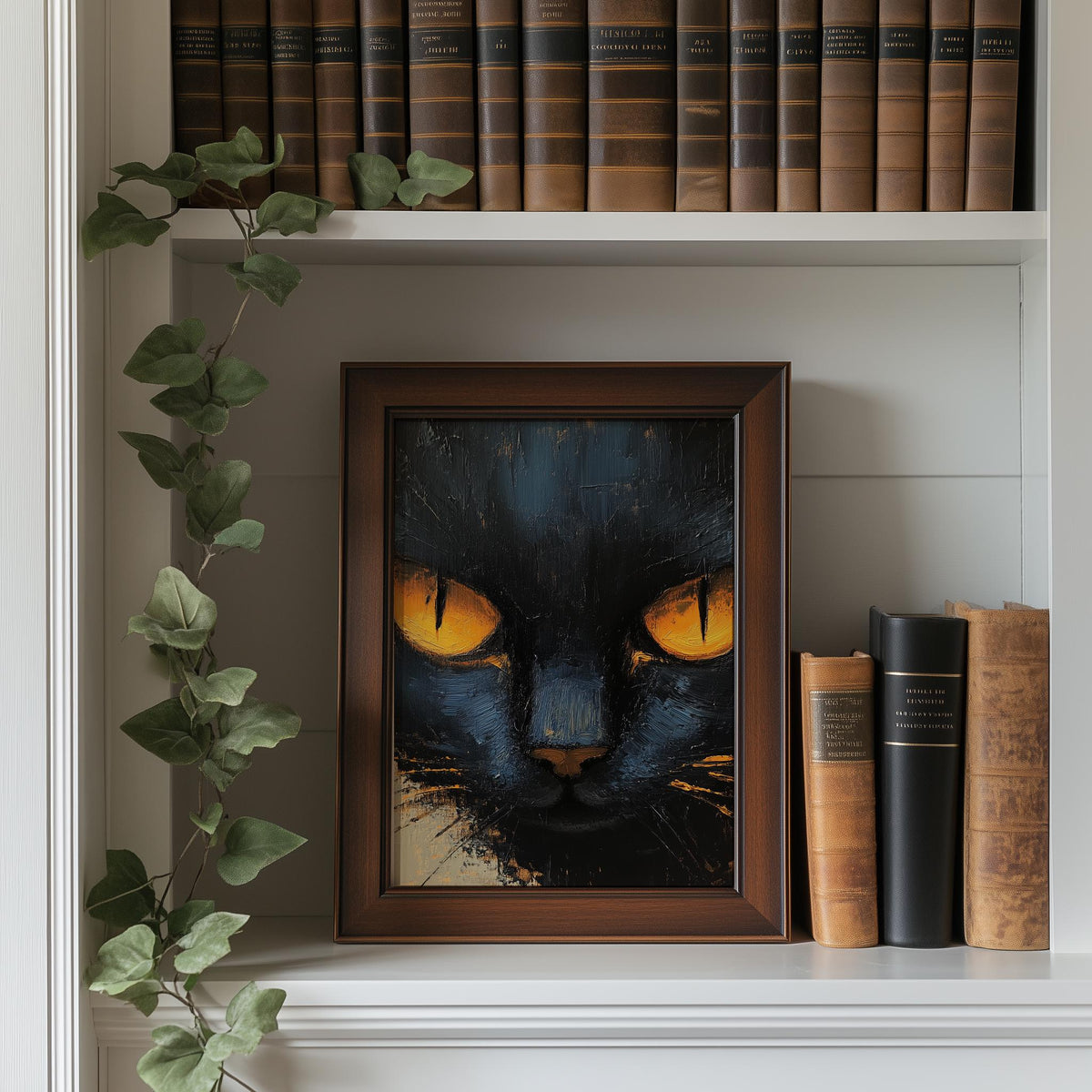 Amber Eyed Cat animal art print shown in a room setting