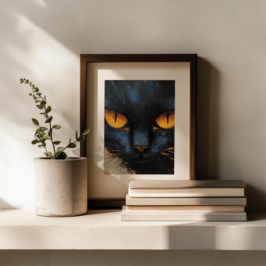 Amber Eyed Cat animal art print shown in a room setting