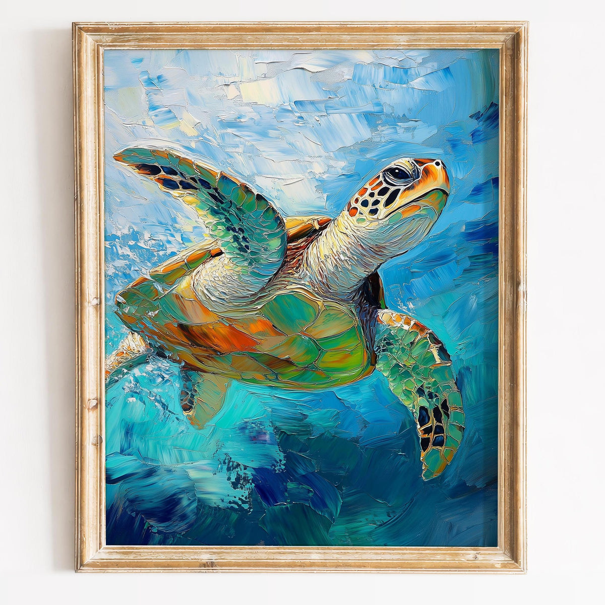 Swimming Sea Turtle animal art print framed