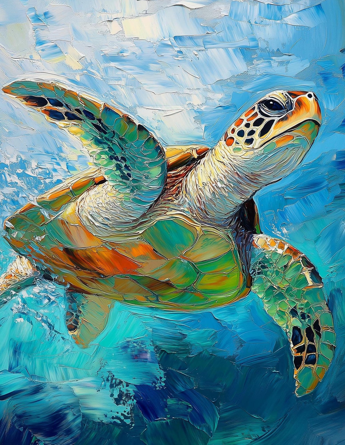 Swimming Sea Turtle animal art print unframed, signed by Pattie Overcash