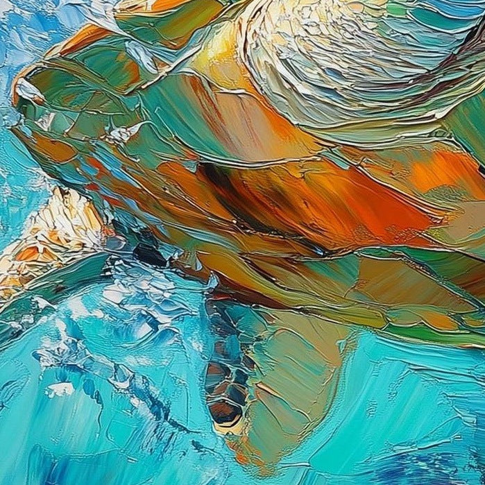 Swimming Sea Turtle animal art print close-up detail