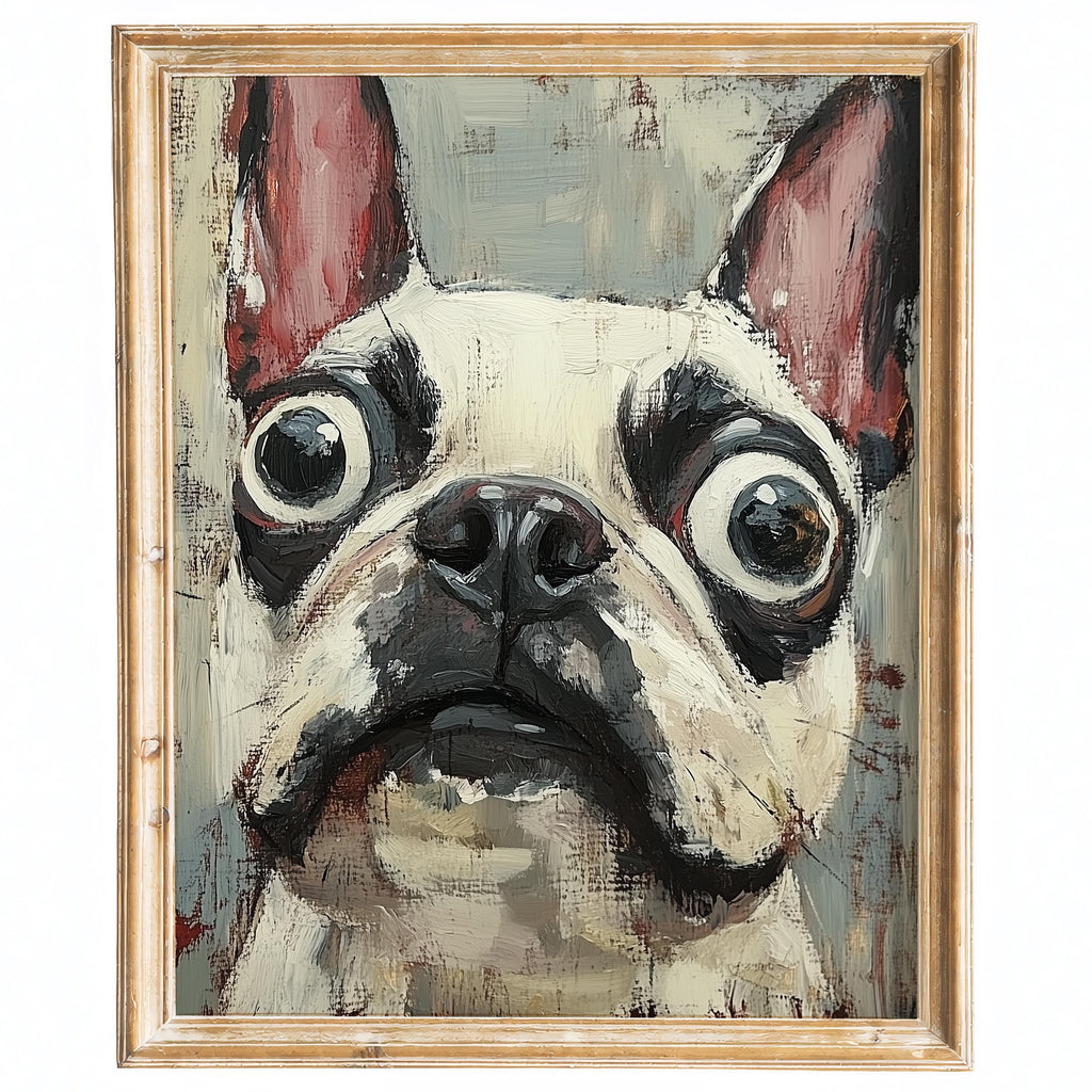 Quirky French Bulldog animal art print framed