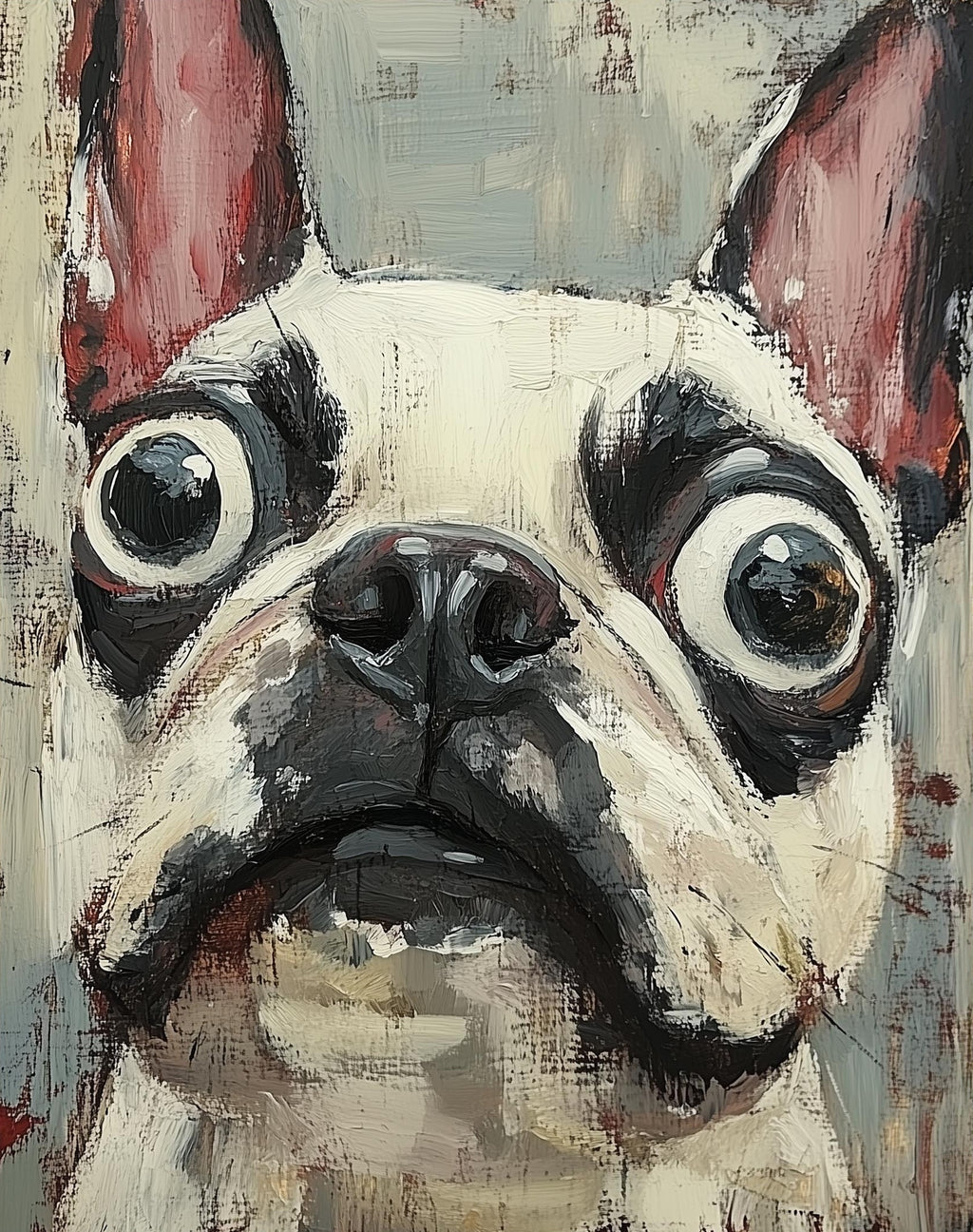 Quirky French Bulldog animal art print unframed, signed by Pattie Overcash